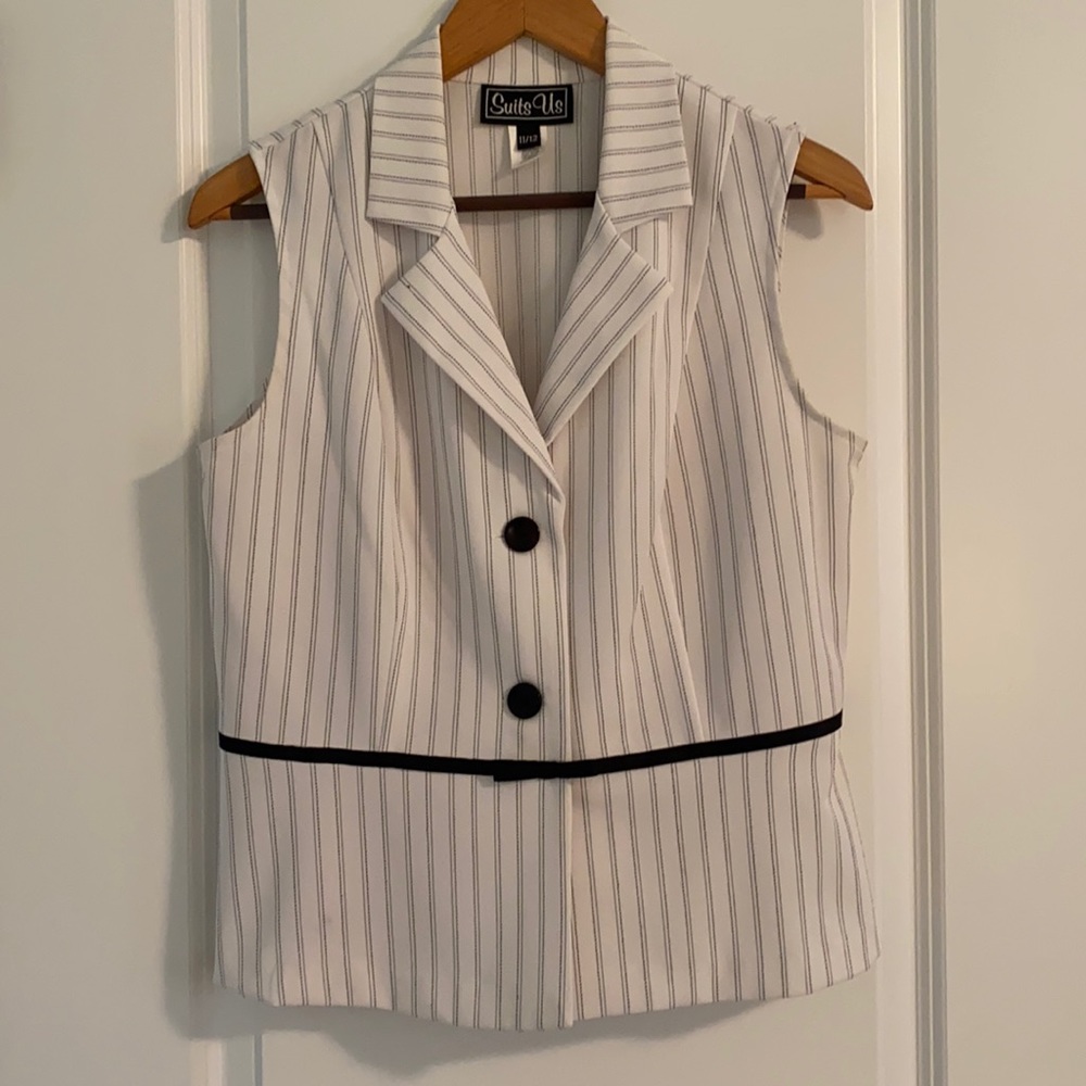 3 Piece Woman’s Suit, White Top, Black Bottoms